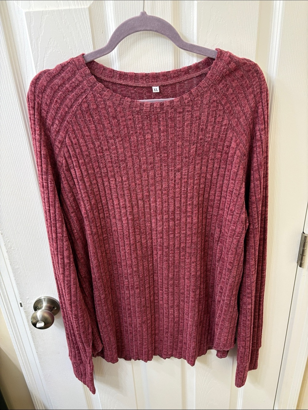 Women’s Super Soft Ribbed Long-Sleeve Thin Sweater - Burgundy